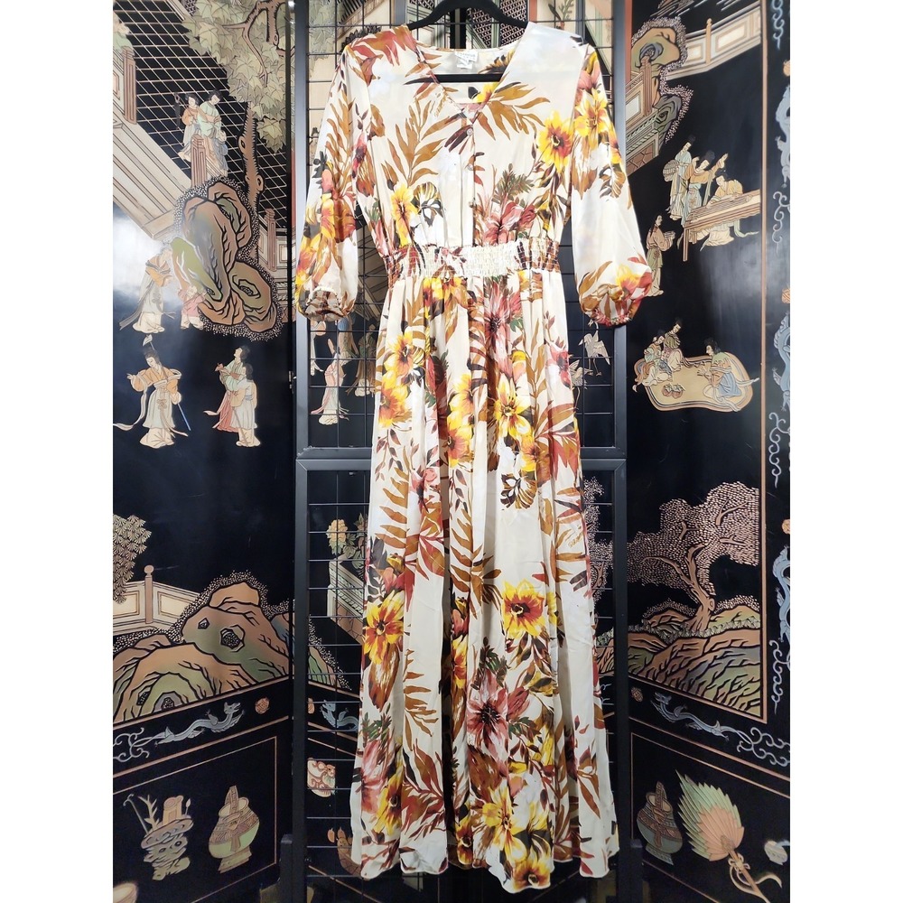 Enfocus Studio Tropical Floral Maxi Dress Size 8 Short Sleeve Boho Casual...